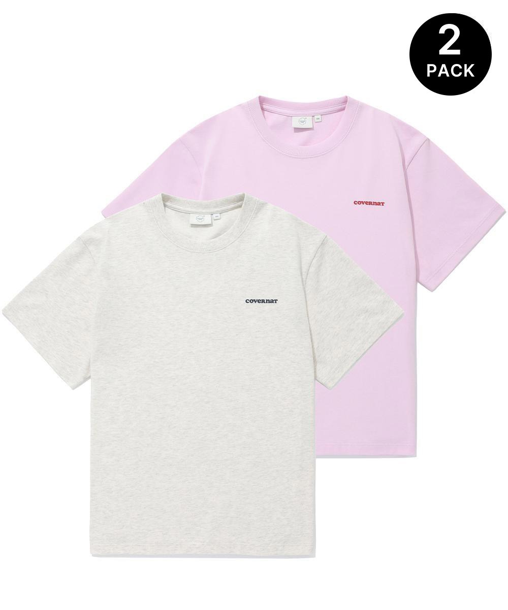 [슈화 착용] 우먼 쿨 코튼 에센셜 2-PACK 티셔츠 오트밀+소프트 핑크