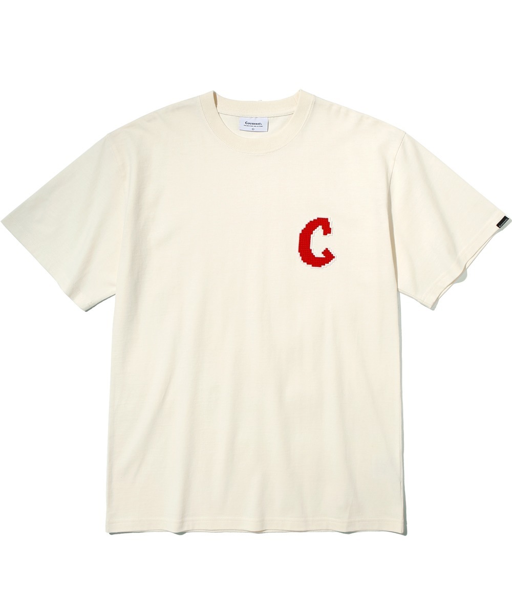 픽셀 C 로고 티셔츠 크림