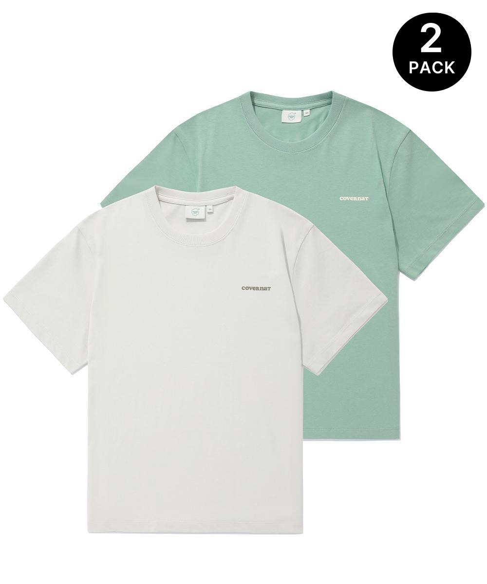 우먼 쿨 코튼 에센셜 2-PACK 티셔츠 에크루+서프 그린